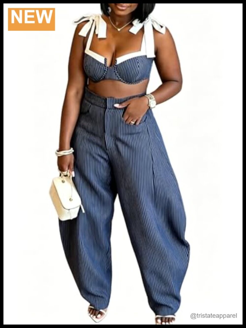 Women's 2 Piece Bow Tie Crop Top & Wide Leg Pants Set Casual Travel Outfit